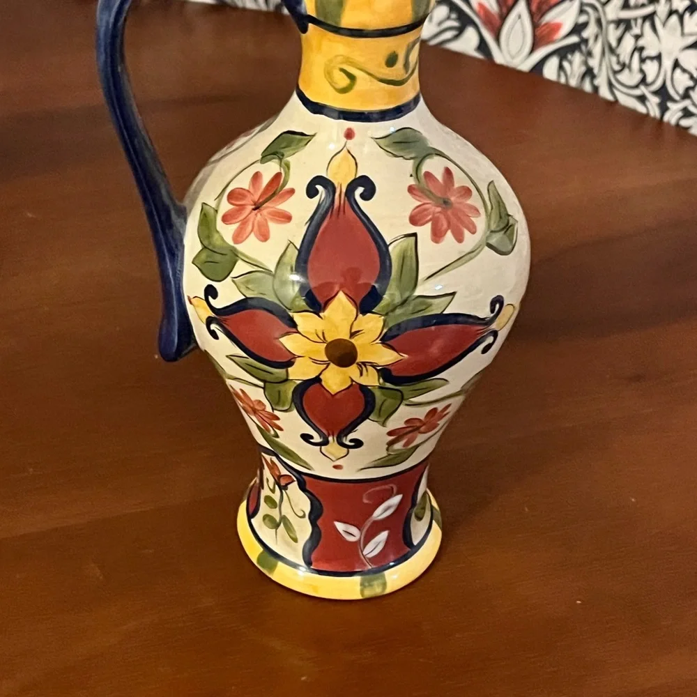 Pier 1 Imports Vallarta Handpainted Mediterranean Oil Dipenser Cruet 8.25